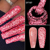 Hivava  -  7ml Red Pink Fluorescent Reflective Gel Nail Polish Glitter Sparkly Neon Semi Permanent UV LED Gel Nail Art Varnish