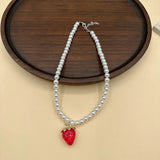 Hivava  -  Y2K Red Cherry Heart Beaded Choker Necklace Women Boho Layered Bead Cherry Pendant Necklaces Vintage New Necklace Jewelry