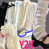 Hivava  Fashion Y2k Socks Leggings Bowknot White Leg Warmers Girl Lolita Goth Hand Warmer Women's Japanese Knit Socks Legs Cover Cosplay