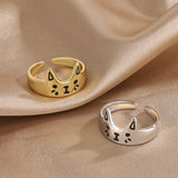 Hivava Lovely Cartoon Drop Oil Cat Open Rings for Women Men Vintage Fashion Animal Cat Opening Finger Ring Jewelry Gifts