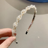 Hivava  -  Korean White Simulation Pearl Hairbands for Women Elegant Sweet Elastic Handmade Bow Flower Hair Hoops Headband Hair Accessories