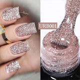 Hivava  -  7ml Champagne Gold Reflective Glitter Rubber Base Gel Nail Polish Sparkling Glowing Semi Permanent Nail Art UV Gel