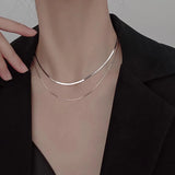 Hivava  S925 Silver Double Layer Box Chain Snake Clavicle Chain Necklace Female Fashion Hip-hop Retro Unique Design Fine Jewelry