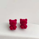 Hivava  -  Fashion Pink Flocking Bear Rabbit Stud Earrings for Women Girl Korean Cute Animal Small Bear Earrings Birthday Jewelry Gift