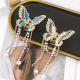 Hivava  -  Butterfly Metal Hair Clip Claw Fashion Pearl Tassel Hair Crabs Hairpin Women Fashion Ponytail Elegant Headwear Accessories