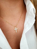 Hiava  -  Fashion New Zircon Inlaid Cross Necklace Pendant Jewelry for Women Gold Color Long Clavicle Chain Necklaces