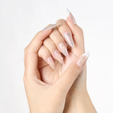 Hivava 24pcs Press-On Nails by NAIL NINA Chic Nude Pink with Silver Ripple Medium Almond Gloss - Durable Easy-fit Elegance