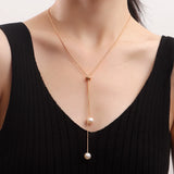 Hivava  -  Fashion Simple Gold Color Pearl Necklaces for Women Long Tassel Pull Design Clavicle Chains Necklace Jewelry Collares