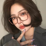 Hivava  Mocha Brown Square Glasses Frame Girl Ins No Makeup Plain Glasses Men Light Eyewear Cute Decorative Computer Glasses