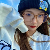 Hivava  Korea Tea Big Glasses Frame Women Lovely INS No Makeup Plain Glasses Men Eyewear Cute Decorative Computer Glasses