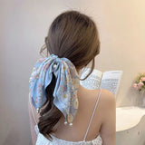 Hivava  -  New Women Bow Hair RopeChiffon Floral Print Sweet Elastic Hair Band Ponytail Holder Gum for Hair Ties Hair Accessories