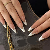 Hivava 24pcs Ins French Fake Nail Patch White Edge Design Simple Nude Color Fake Nail Full Cover Wearable Artificial Acrylic Nails Tips