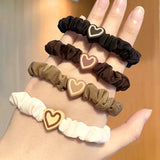 Hivava  -  5Pcs Korean Heart Shaped Hair Ties Simple Elastic Soft Cotton Ponytail Holder Rubber Bands Scrunchie for Girls Hair Accessories