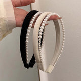 Hivava  -  New Narrow Satin Pearl Double-Layer Headband for Women Retro Elegant Black White Pearl Hair Hoop Wedding Hair Accessories