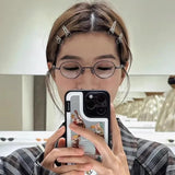 Hivava  Korean Oval Alloy Glasses Frame Women Lovely Ins No Makeup Plain Glasses Men Eyewear Cute Decorative Computer Glasses