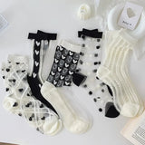 Hivava  Fashion Summer Woman Socks Casual Black White Crystal Silk Socks Women Cotton Bottom Ultra-thin Transparent Harajuku Crew Socks