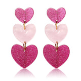 Hivava  -  Pink Barbie Powder Love Heart Earrings Dopamine Girl Acrylic Layer Sweet Heart Dangle Earring for Women Grils Cute Party Jewelry