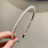 Hivava  -  Korean White Simulation Pearl Hairbands for Women Elegant Sweet Elastic Handmade Bow Flower Hair Hoops Headband Hair Accessories