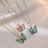 Hivava Gorgeous Colorful Butterfly Zircon Copper Pendant Women Fashion Elegant Decorative Stainless Steel Chain Anniversary Gift