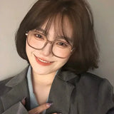 Hivava  Mocha Brown Square Glasses Frame Girl Ins No Makeup Plain Glasses Men Light Eyewear Cute Decorative Computer Glasses