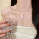 Hivava New Fashion Unique Design Elegant Exquisite Double Tassel Pearl Camellia Necklace Women Jewelry Party Premium Gift