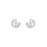 Hivava  -  Silver Color Blue Zircon Petite Moon Little Prince Stud Earrings for Women Princess Wedding Jewelry Gift