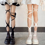 Hivava  Lolita Cross-tie Over-knee Socks Girls Sexy Long Tube Jk Uniform Calf Socks Female Japanese High Tube Stockings for Charm Woman