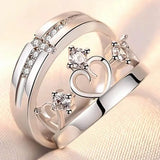 Hivava 1 Pair/ Set Fashion Love Heart Cross Crown Couple Rings for Women Men Silver Color Luxury luxury Zircon Adjustable Ring Jewelry