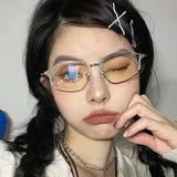 Hivava  Cat Eye Irregular metal Glasses Frame Women Lovely Ins No Makeup Plain Glasses Men Eyewear Cute Decorative Computer Glasses