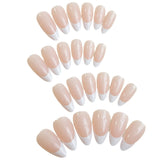 Hivava 24pcs Ins French Fake Nail Patch White Edge Design Simple Nude Color Fake Nail Full Cover Wearable Artificial Acrylic Nails Tips