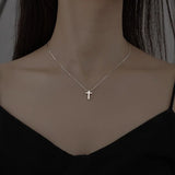 Hivava  -  Fashion Silver Color Double Layer Cross Pendant Necklaces For Women Sparkling Clavicle Chain Choker Charm Necklace Jewelry Gifts