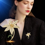 Hivava  Luxury Copper Micro Inlaid Cubic Zirconia Lily Brooch Dress Matches Event Occasion Gift