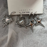 Hivava  -  Simple Silver Color Star Earrings for Women Opal Stone Heart Hoop Earrings Punk Y2K Cute Daily Wear Jewelry Party Gifts