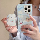 Hivava  Summer Blue Check Magnetic Transparent Shell For Iphone 14Pro 15 Pro Max 15promax 13 12 14 Cute Puppy Stand Holder Phone Case