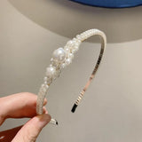 Hivava  -  Korean White Simulation Pearl Hairbands for Women Elegant Sweet Elastic Handmade Bow Flower Hair Hoops Headband Hair Accessories