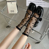 Hivava  Lace Socks Sexy Ruffled Mesh Socks Sweet Lolita Lace Socks Black Love Heart Mesh Stockings Women Hosiery Accessories