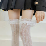 Hivava  Women Lace Lolita High Tube Thigh Knee Socks Female Cute Long Tube Love Lace Japanese College Style Ultra-thin Sexy Black Socks