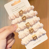 Hivava  -  5Pcs Korean Heart Shaped Hair Ties Simple Elastic Soft Cotton Ponytail Holder Rubber Bands Scrunchie for Girls Hair Accessories