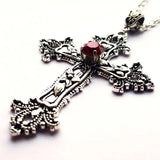 Hiava  -  Large Gothic Cross Drill Pendant Jewelry Necklace Silver Color Red Tone Punk Jewellery Fashion Charm Statement Women Gift