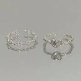 Hivava  -  jewelry 2pcs Korean Adjustable Opening Ring Silver Crystal Finger Rings Delicate Unique Jewelry Accessories Women