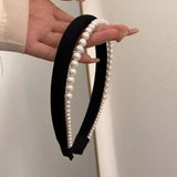 Hivava  -  New Narrow Satin Pearl Double-Layer Headband for Women Retro Elegant Black White Pearl Hair Hoop Wedding Hair Accessories