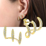 Hivava  -  Punk Zircon Double-layer Ear Cuff No Piercing Earrings Trendy Unique Metal Geometric Ear Clip for Women Jewelry Gifts