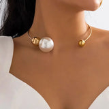 Hivava Elegant Goth Big White Imitation Pearl Choker necklace for Women Ball Pendant Clavicle Chain Wedding Jewelry Collares  New