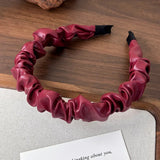 Hivava  -  Retro Red Leather Wide Sponge Headband Pearl Hair Band for Woman Fashion Temperament Hair Hoop Female Party Hair Accessories New