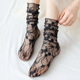 Hivava  Black Floral Mesh Lace Medium Socks Women's Sexy Hollow Stockings Japanese Lolita Charm Girls White Princess Hosiery Sox