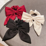 Hivava  -  Vintage Red Large Satin Bow Elastic Hair Bands Ties for Women Girls Fashion Solid Rubber Bands Scrunchies Hair Accessories