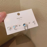 Hivava  -  Y2K 6Pcs/set Silver Color Rhinestone Butterfly Stud Earrings for Women Fashion Punk Heart Earring Sets Trendy Jewelry Gifts