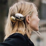 Hivava  -  Creative Egg Shell Shape Hairpins Gold Sliver Color Metal Oval Spring Hair Clips Women Girls Back Head Ponytail Holder Barrettes