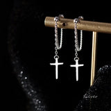 Hivava  -  Punk Silver Color Cross Drop Earrings for Women Men Gothic Hip Hop Long Tassel Hanging Earring Jewelry Gift Bijoux