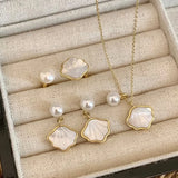 Hivava  -  jewelry Shell Pearl Pendant Necklace for Women Temperament Stud Earrings Rings Set Wedding Party Jewelry Girls Friends Gifts Accessories